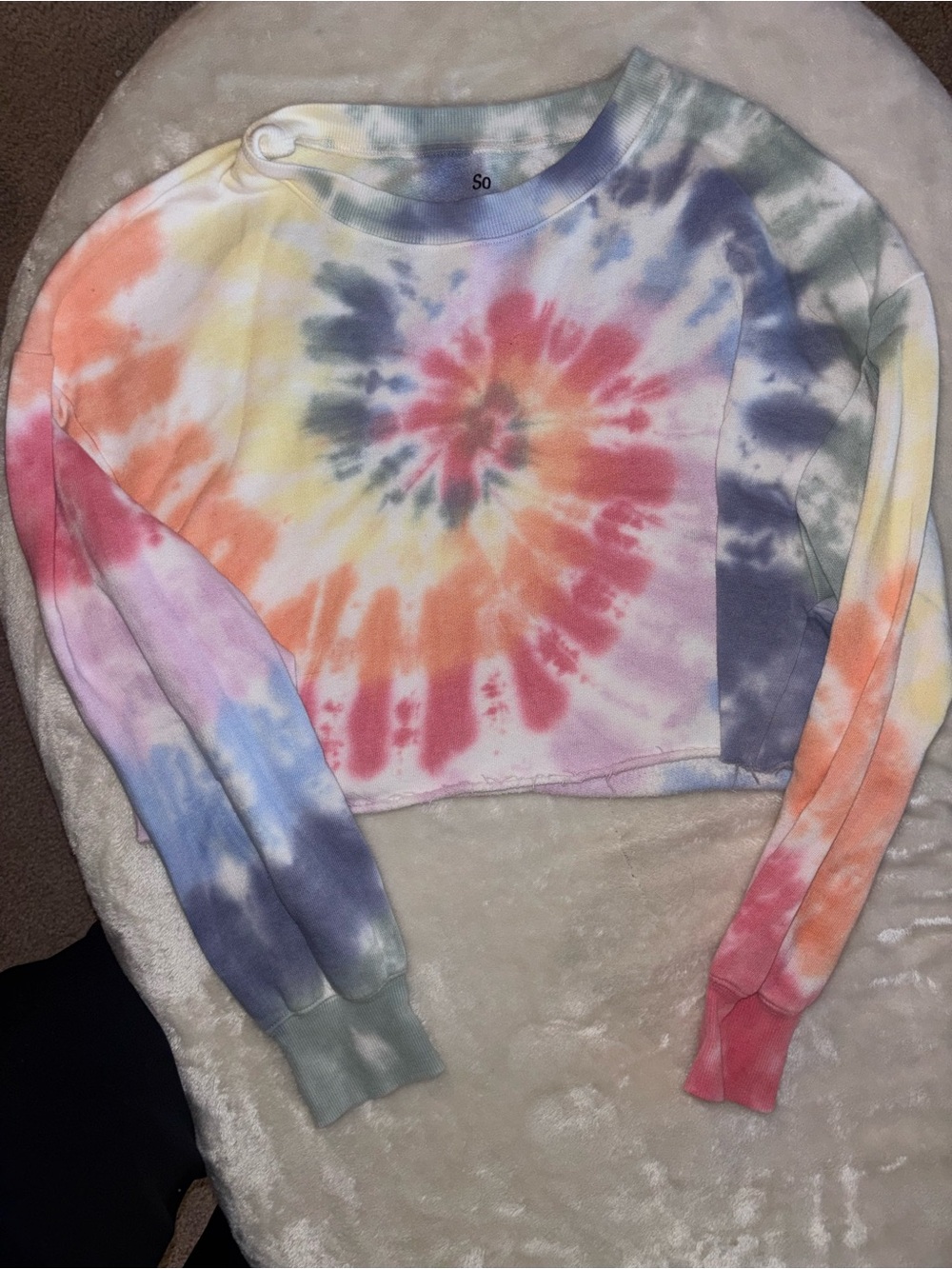 SO Multicolor Tie-Dye Cropped Crewneck Sweater